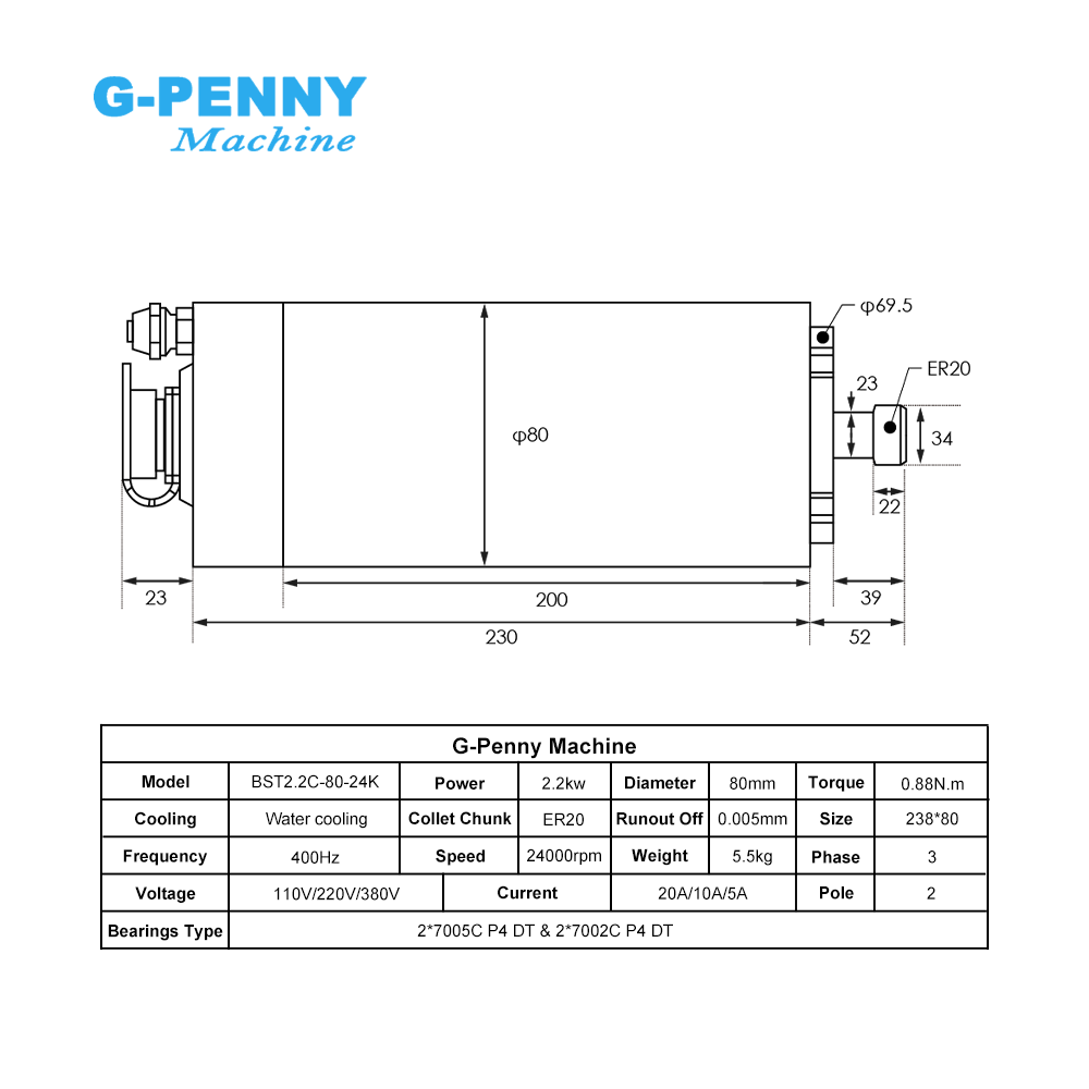 G-Penny 2,2 kW ER20 CNC Su Soğ - 2.2Kw Water Cooled Spindle Kit Vfd incelemesi ve fiyatı